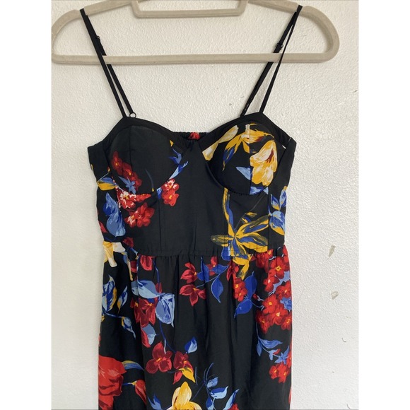 BAND OF GYPSIES Black Floral‎ Bustier Smocked Dress Sz Small - Picture 2 of 16